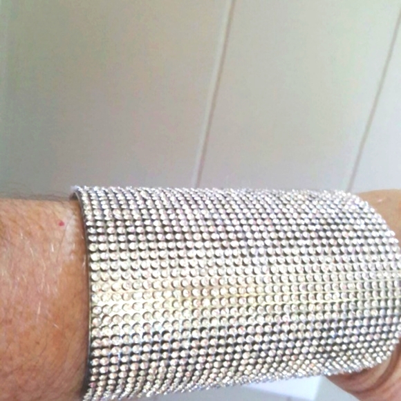 White Austrian Crystal Silvertone Cuff - Picture 2 of 4